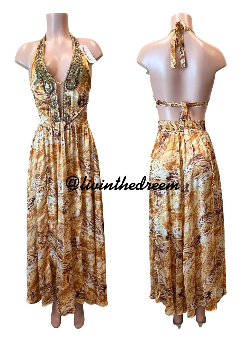 Manish Vaid Crystal Rhinestone Embellished Halter Maxi Dress One Size